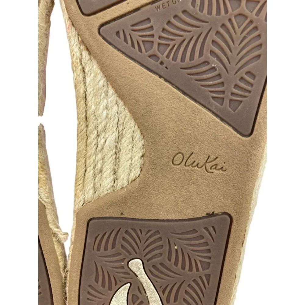 *Olukai Pink Kaula Pa'a Kapa Espadrilles Shoes Womens Size 8 Fold Heel Slip On